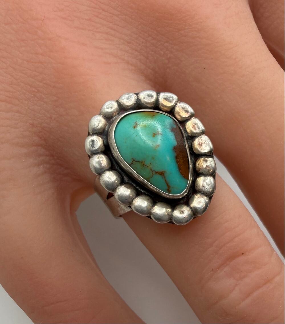 Artisan Southwest Blue Turquoise Ring Flower Petal Design size 5
